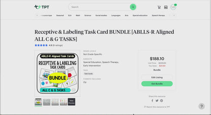 Receptive & Labeling Task Card BUNDLE [ABLLS-R Aligned ALL C & G TASKS]