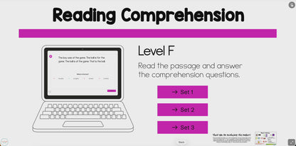 Level F Reading Comprehension Digital Task Cards
