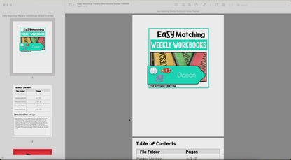 Easy Matching Weekly Workbooks - Ocean Edition