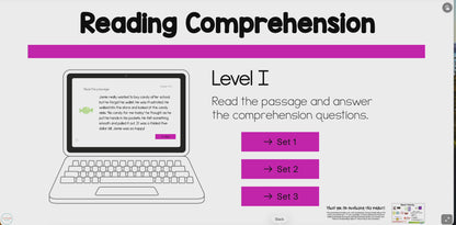Level I Reading Comprehension Digital Task Cards