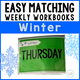 Easy Matching Weekly Workbooks Winter Edition cover, a winter-themed errorless matching workbook for special education