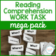 Reading Comprehension Work Task Mega Pack cover with question-and-answer sorting for special education