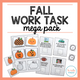 Fall Work Task Mega Pack cover with pumpkin matching, schedules, and shape activities for special education