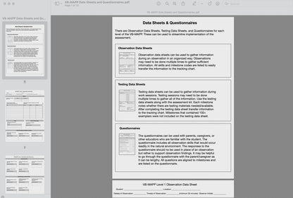 VB-MAPP Data Sheets & Questionnaires