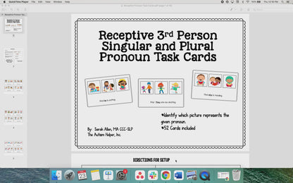 Receptive Third Person Singular and Plural Pronoun Task Cards