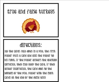 True & False Turkeys: a Fun Flashcard Game