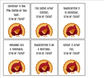 True & False Turkeys: a Fun Flashcard Game