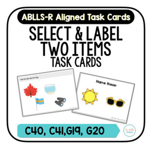 Select & Label Two Items Task Cards [ABLLS-R Aligned C40, C41, G19, G20]