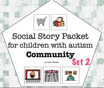 Visual Social Story Packet for Children with Autism: Community Set 2